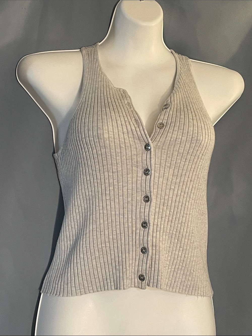 Calvin Klein Jeans Ribbed Button Tank Top - Light Beige